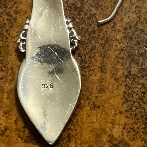 Ornate 925 Sterling Silver Malachite Teardrop Dangle Earrings - Picture 4 of 4